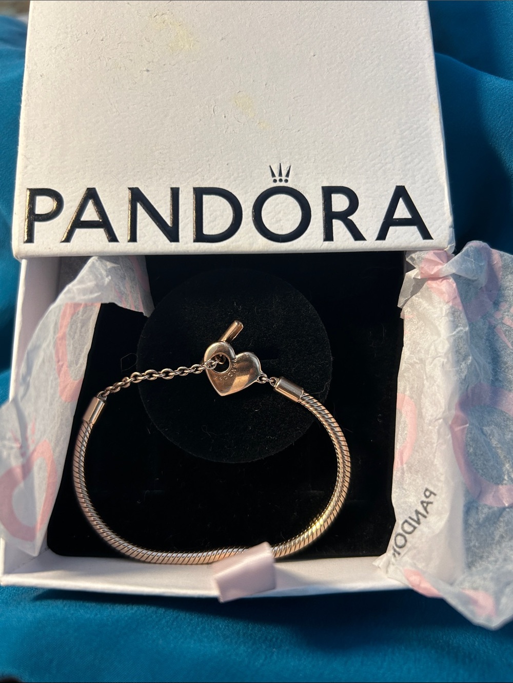 Pandora Heart T-Bar Snake Chain Bracelet Rose Gold